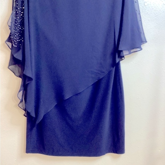 Xscape Navy Blue Beaded / Studded Cocktail Dress - Picture 5 of 13